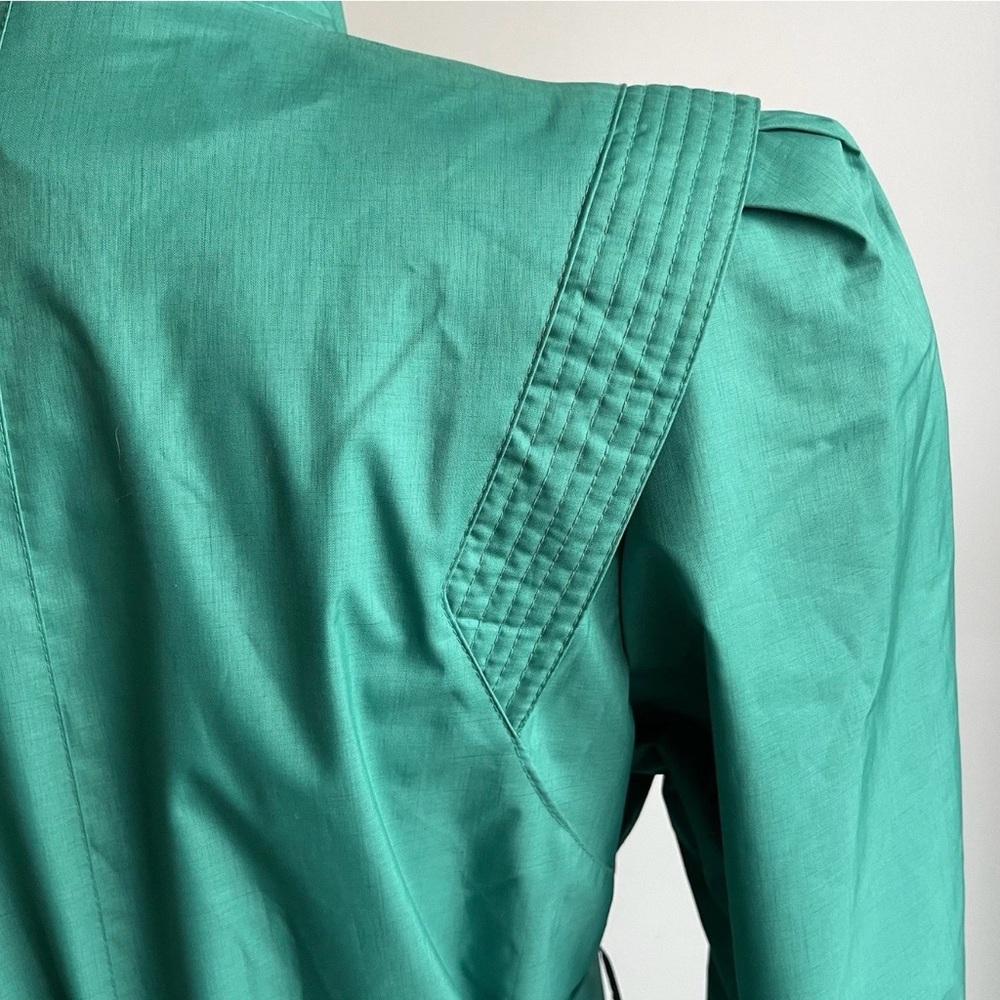 Vintage 80s Micki Green Long Raincoat Belt Lined Quilted Korea 9 10 Medium - Picture 7 of 11